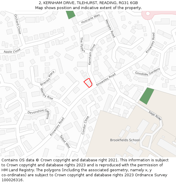 2, KERNHAM DRIVE, TILEHURST, READING, RG31 6GB: Location map and indicative extent of plot
