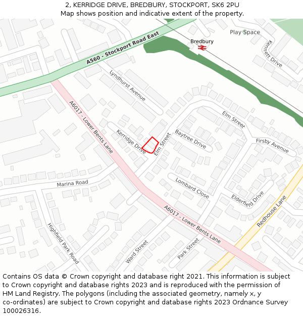 2, KERRIDGE DRIVE, BREDBURY, STOCKPORT, SK6 2PU: Location map and indicative extent of plot