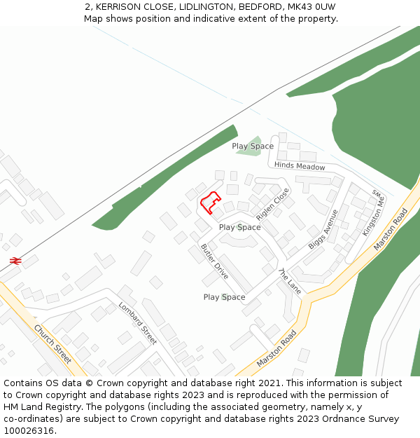 2, KERRISON CLOSE, LIDLINGTON, BEDFORD, MK43 0UW: Location map and indicative extent of plot