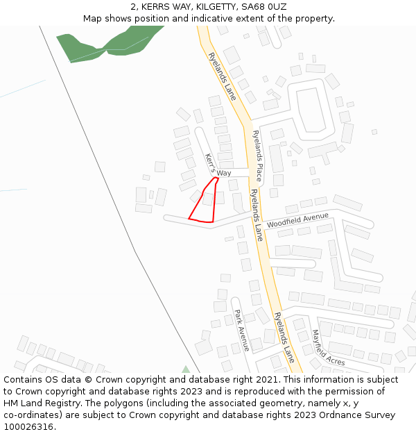 2, KERRS WAY, KILGETTY, SA68 0UZ: Location map and indicative extent of plot