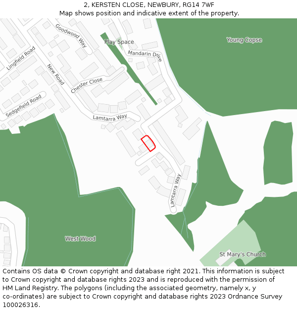 2, KERSTEN CLOSE, NEWBURY, RG14 7WF: Location map and indicative extent of plot