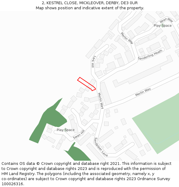 2, KESTREL CLOSE, MICKLEOVER, DERBY, DE3 0UR: Location map and indicative extent of plot