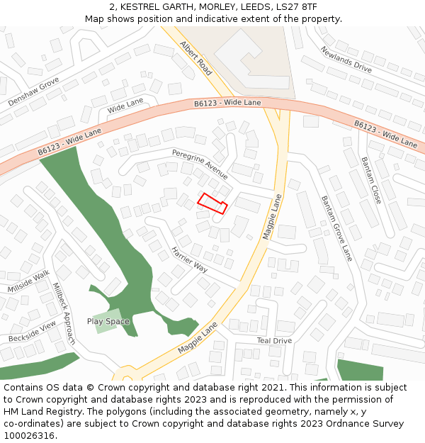 2, KESTREL GARTH, MORLEY, LEEDS, LS27 8TF: Location map and indicative extent of plot