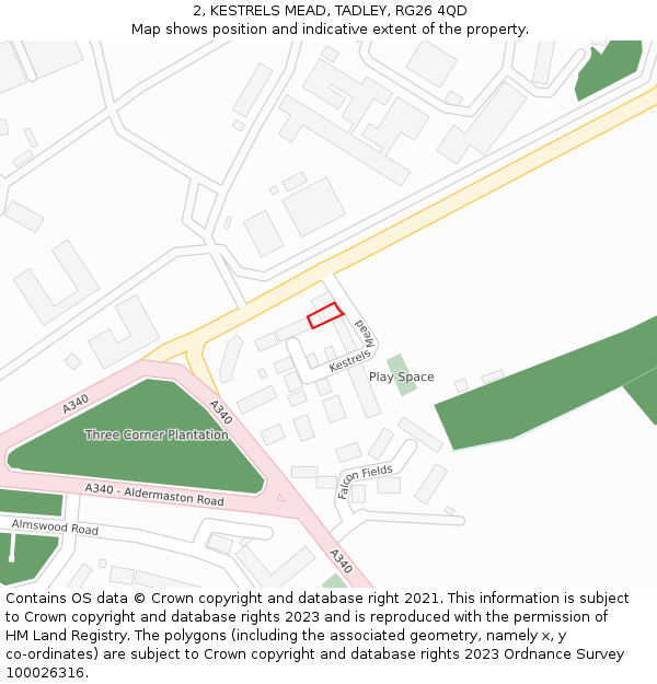 2, KESTRELS MEAD, TADLEY, RG26 4QD: Location map and indicative extent of plot