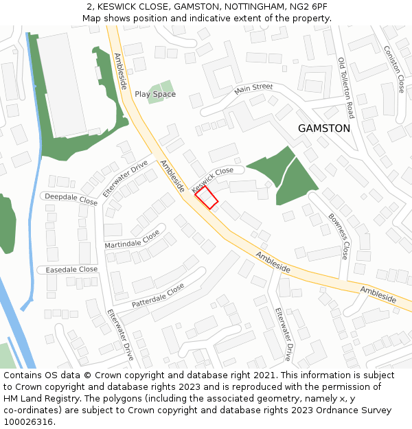 2, KESWICK CLOSE, GAMSTON, NOTTINGHAM, NG2 6PF: Location map and indicative extent of plot