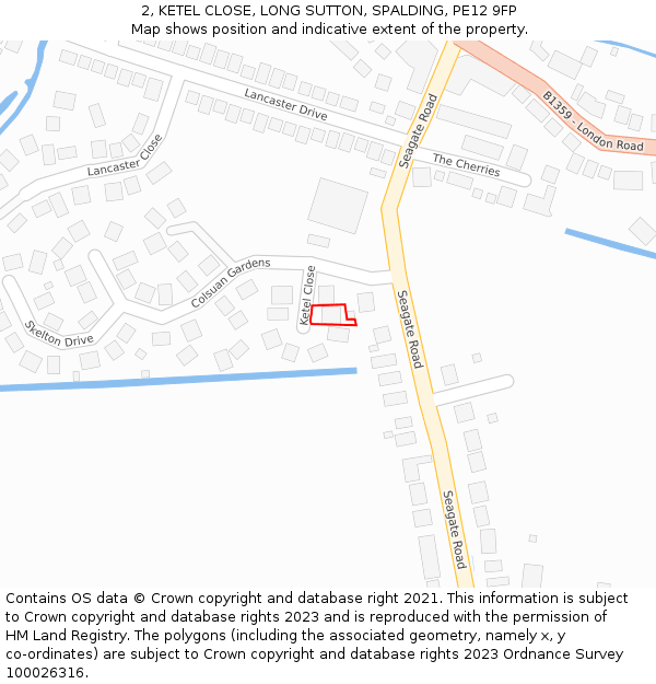 2, KETEL CLOSE, LONG SUTTON, SPALDING, PE12 9FP: Location map and indicative extent of plot