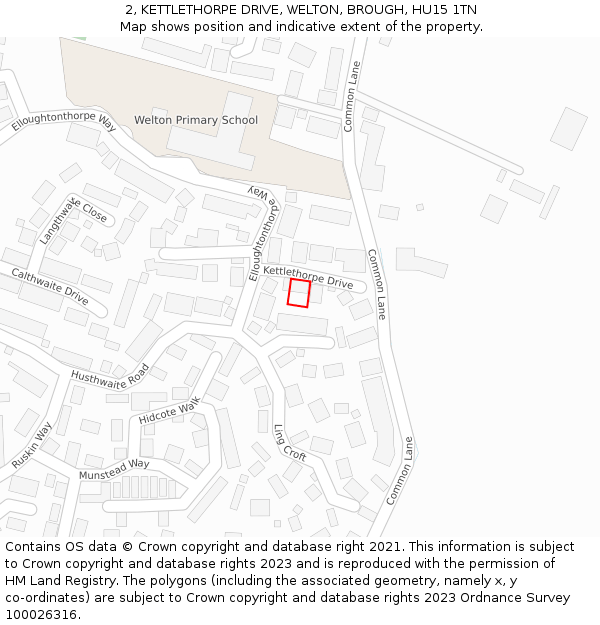 2, KETTLETHORPE DRIVE, WELTON, BROUGH, HU15 1TN: Location map and indicative extent of plot