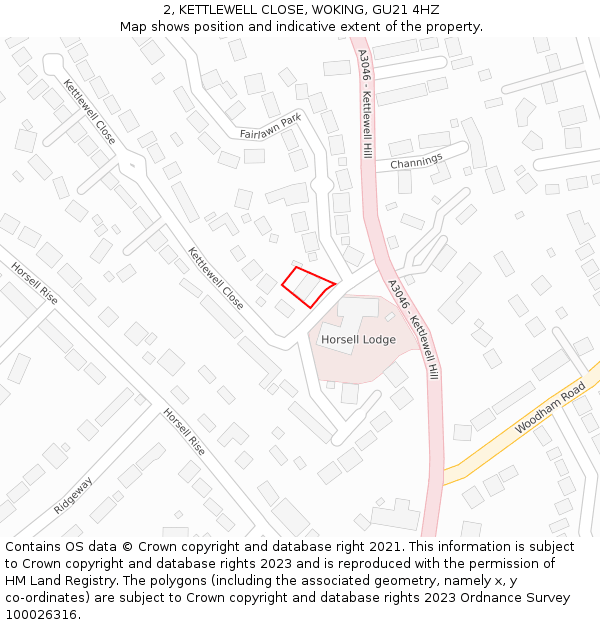 2, KETTLEWELL CLOSE, WOKING, GU21 4HZ: Location map and indicative extent of plot