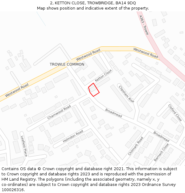 2, KETTON CLOSE, TROWBRIDGE, BA14 9DQ: Location map and indicative extent of plot
