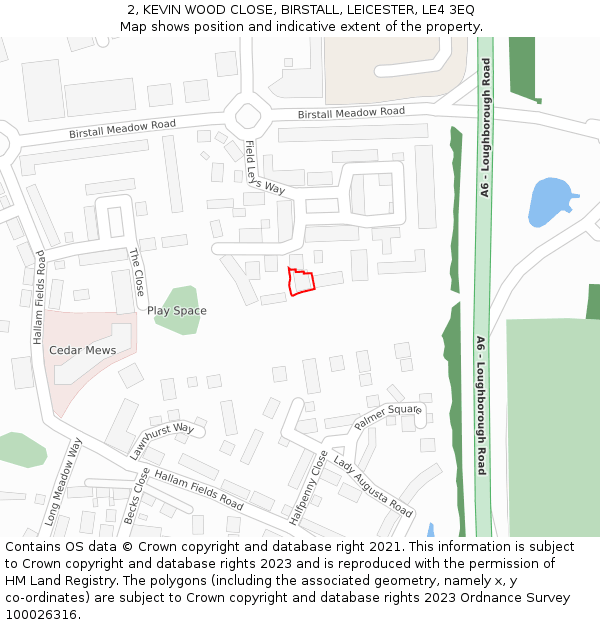 2, KEVIN WOOD CLOSE, BIRSTALL, LEICESTER, LE4 3EQ: Location map and indicative extent of plot