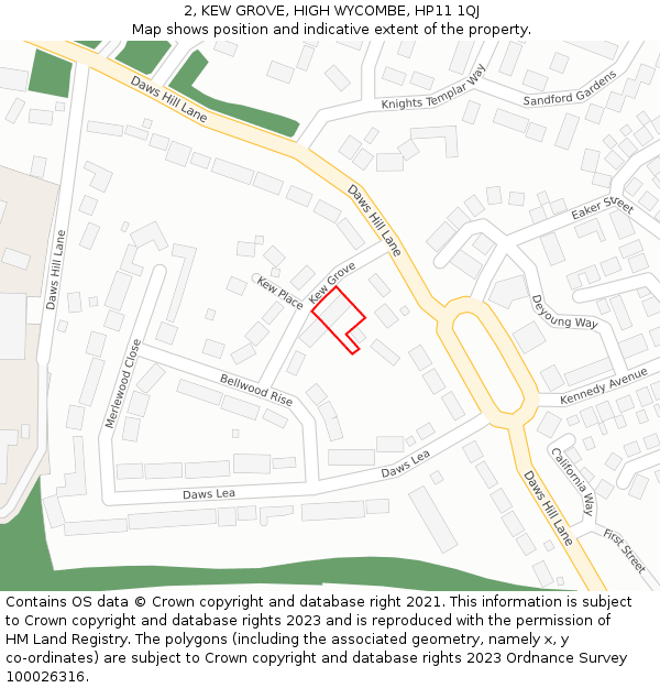 2, KEW GROVE, HIGH WYCOMBE, HP11 1QJ: Location map and indicative extent of plot