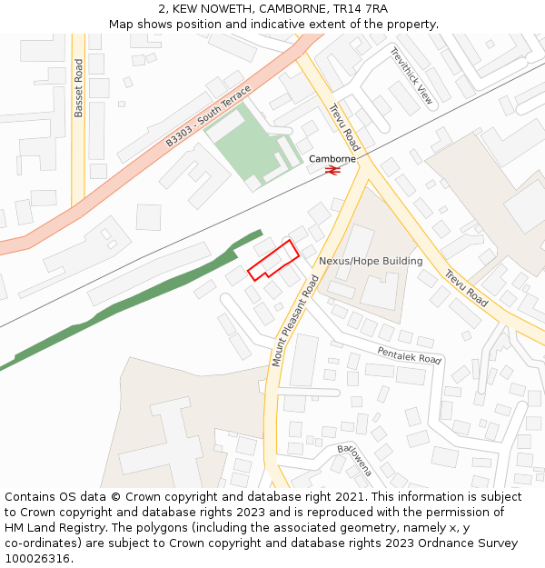 2, KEW NOWETH, CAMBORNE, TR14 7RA: Location map and indicative extent of plot