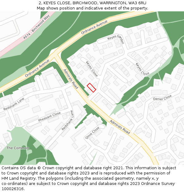 2, KEYES CLOSE, BIRCHWOOD, WARRINGTON, WA3 6RU: Location map and indicative extent of plot