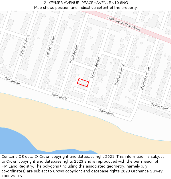 2, KEYMER AVENUE, PEACEHAVEN, BN10 8NG: Location map and indicative extent of plot