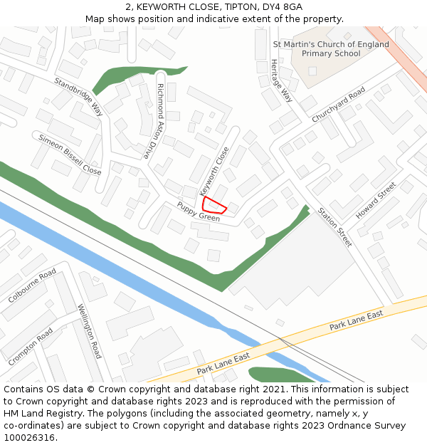 2, KEYWORTH CLOSE, TIPTON, DY4 8GA: Location map and indicative extent of plot
