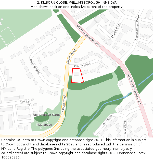 2, KILBORN CLOSE, WELLINGBOROUGH, NN8 5YA: Location map and indicative extent of plot