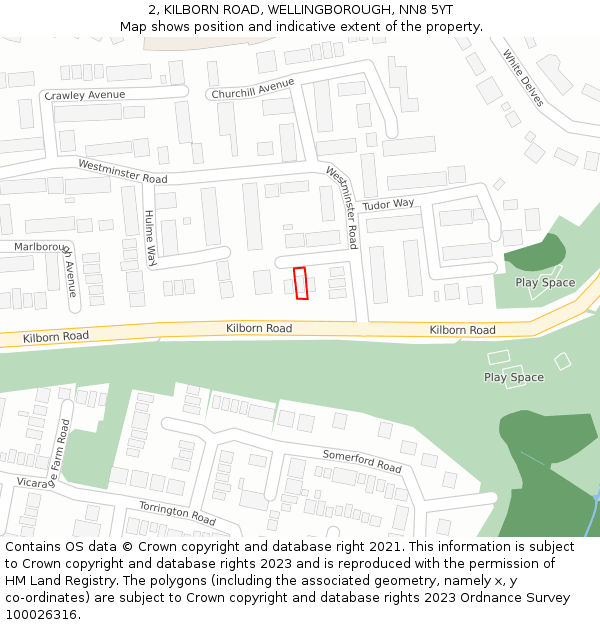 2, KILBORN ROAD, WELLINGBOROUGH, NN8 5YT: Location map and indicative extent of plot