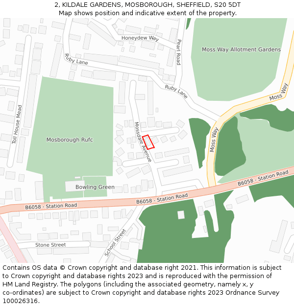 2, KILDALE GARDENS, MOSBOROUGH, SHEFFIELD, S20 5DT: Location map and indicative extent of plot