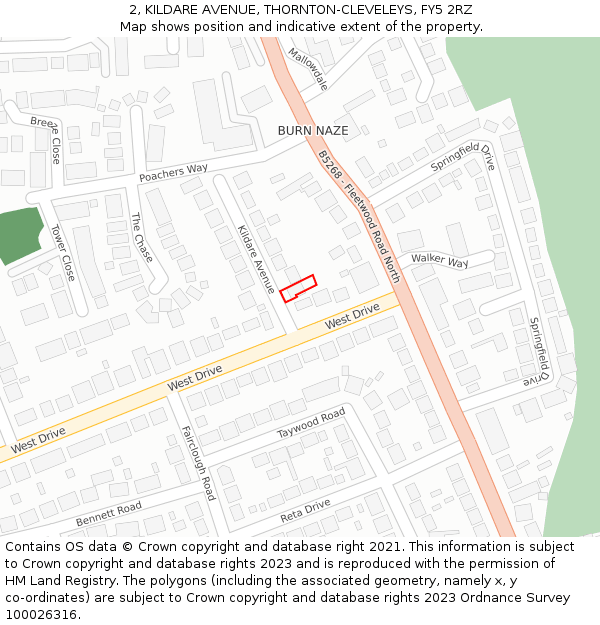 2, KILDARE AVENUE, THORNTON-CLEVELEYS, FY5 2RZ: Location map and indicative extent of plot