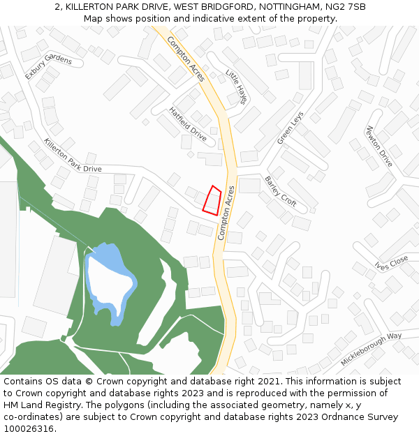 2, KILLERTON PARK DRIVE, WEST BRIDGFORD, NOTTINGHAM, NG2 7SB: Location map and indicative extent of plot