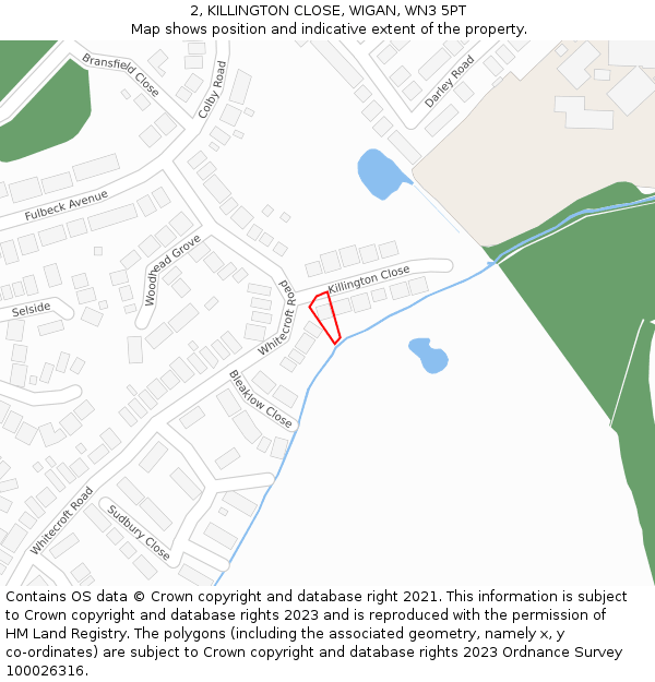 2, KILLINGTON CLOSE, WIGAN, WN3 5PT: Location map and indicative extent of plot