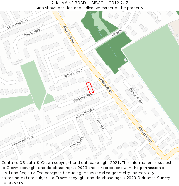 2, KILMAINE ROAD, HARWICH, CO12 4UZ: Location map and indicative extent of plot