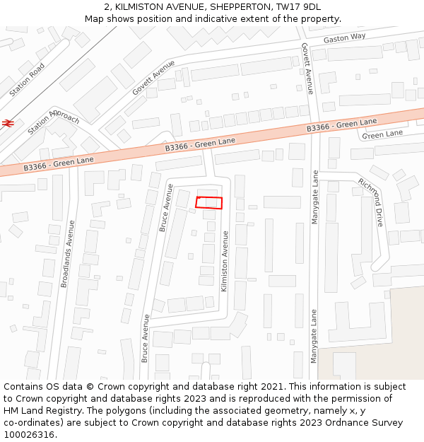 2, KILMISTON AVENUE, SHEPPERTON, TW17 9DL: Location map and indicative extent of plot