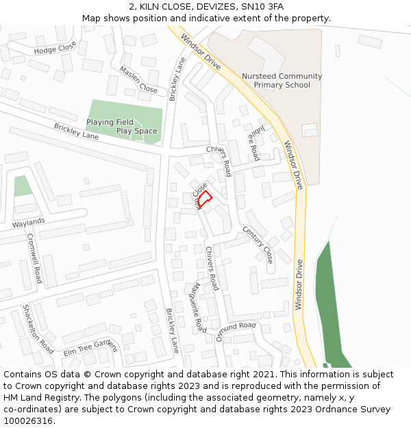 2, KILN CLOSE, DEVIZES, SN10 3FA: Location map and indicative extent of plot