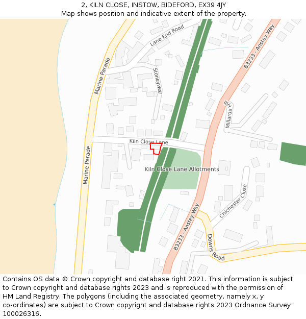 2, KILN CLOSE, INSTOW, BIDEFORD, EX39 4JY: Location map and indicative extent of plot