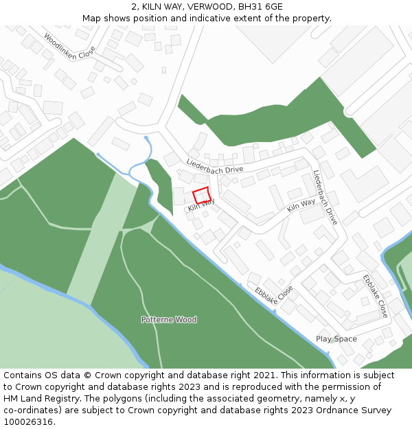 2, KILN WAY, VERWOOD, BH31 6GE: Location map and indicative extent of plot