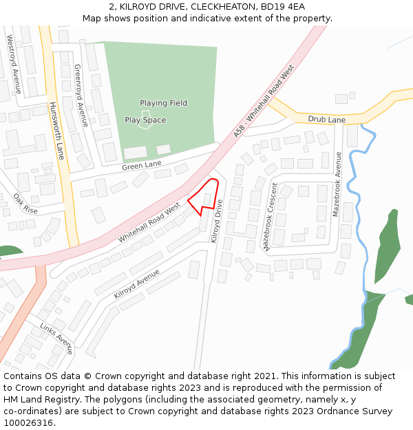 2, KILROYD DRIVE, CLECKHEATON, BD19 4EA: Location map and indicative extent of plot