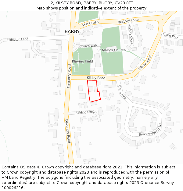 2, KILSBY ROAD, BARBY, RUGBY, CV23 8TT: Location map and indicative extent of plot