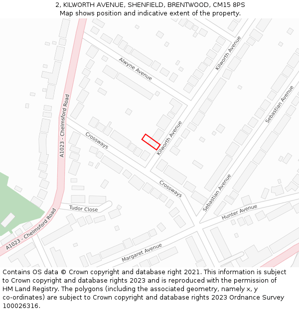2, KILWORTH AVENUE, SHENFIELD, BRENTWOOD, CM15 8PS: Location map and indicative extent of plot