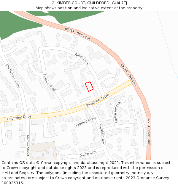 2, KIMBER COURT, GUILDFORD, GU4 7EJ: Location map and indicative extent of plot