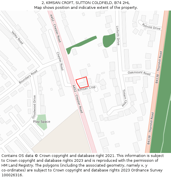 2, KIMSAN CROFT, SUTTON COLDFIELD, B74 2HL: Location map and indicative extent of plot