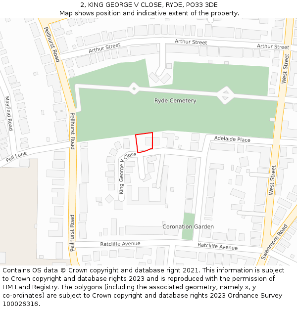 2, KING GEORGE V CLOSE, RYDE, PO33 3DE: Location map and indicative extent of plot