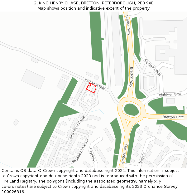 2, KING HENRY CHASE, BRETTON, PETERBOROUGH, PE3 9XE: Location map and indicative extent of plot