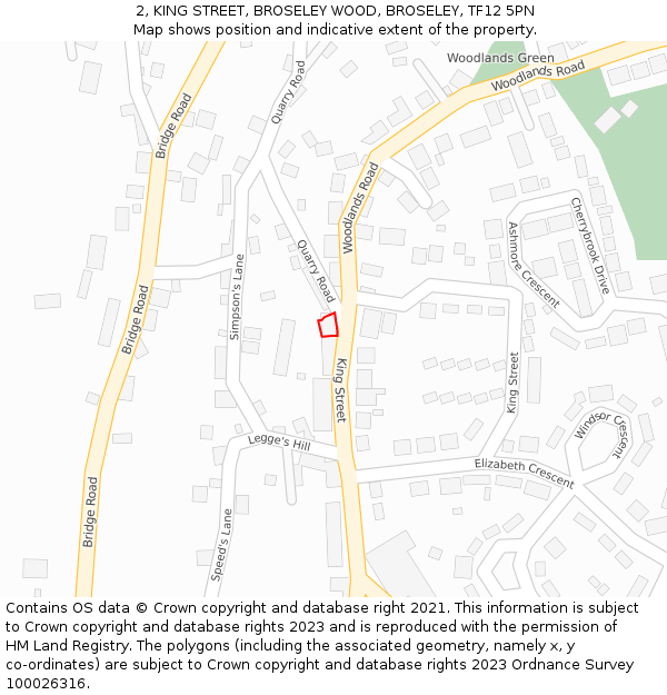 2, KING STREET, BROSELEY WOOD, BROSELEY, TF12 5PN: Location map and indicative extent of plot