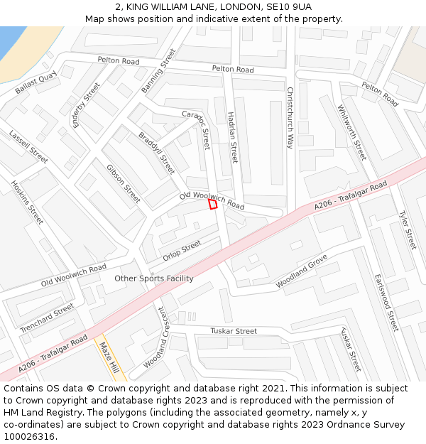 2, KING WILLIAM LANE, LONDON, SE10 9UA: Location map and indicative extent of plot