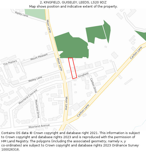 2, KINGFIELD, GUISELEY, LEEDS, LS20 9DZ: Location map and indicative extent of plot