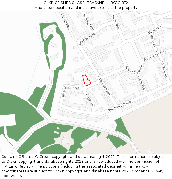 2, KINGFISHER CHASE, BRACKNELL, RG12 8EX: Location map and indicative extent of plot