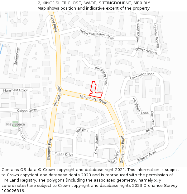 2, KINGFISHER CLOSE, IWADE, SITTINGBOURNE, ME9 8LY: Location map and indicative extent of plot