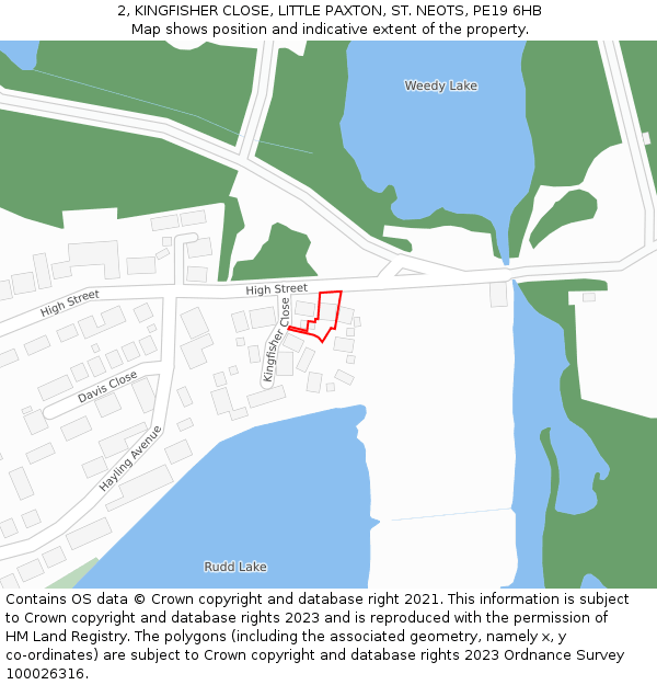 2, KINGFISHER CLOSE, LITTLE PAXTON, ST. NEOTS, PE19 6HB: Location map and indicative extent of plot