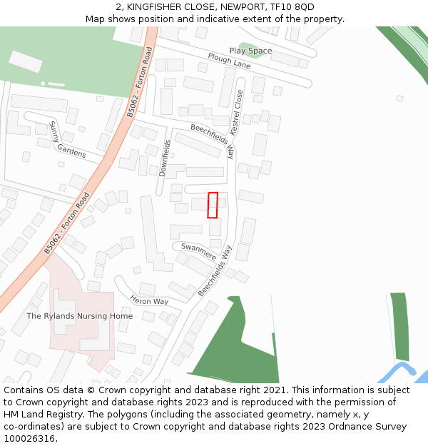 2, KINGFISHER CLOSE, NEWPORT, TF10 8QD: Location map and indicative extent of plot