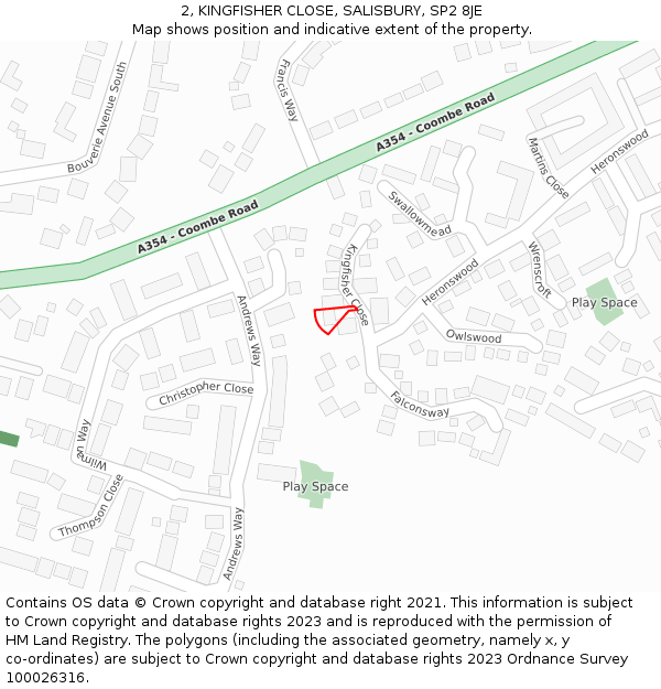 2, KINGFISHER CLOSE, SALISBURY, SP2 8JE: Location map and indicative extent of plot
