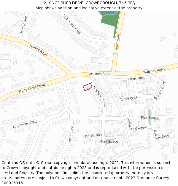 2, KINGFISHER DRIVE, CROWBOROUGH, TN6 3FQ: Location map and indicative extent of plot