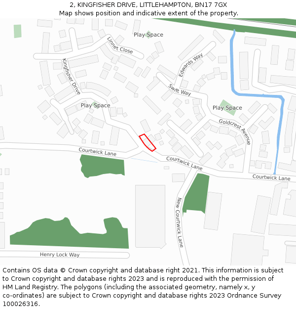2, KINGFISHER DRIVE, LITTLEHAMPTON, BN17 7GX: Location map and indicative extent of plot
