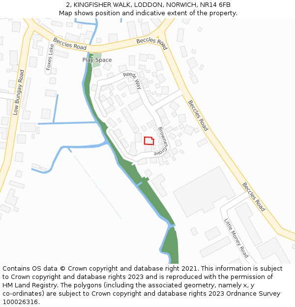 2, KINGFISHER WALK, LODDON, NORWICH, NR14 6FB: Location map and indicative extent of plot