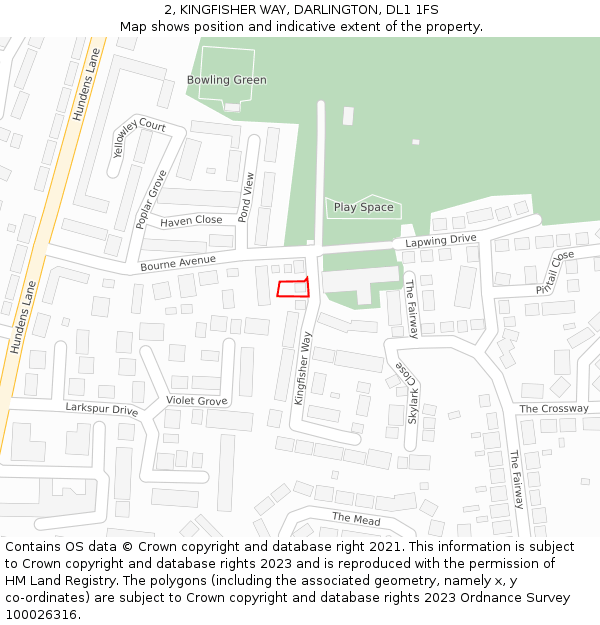 2, KINGFISHER WAY, DARLINGTON, DL1 1FS: Location map and indicative extent of plot