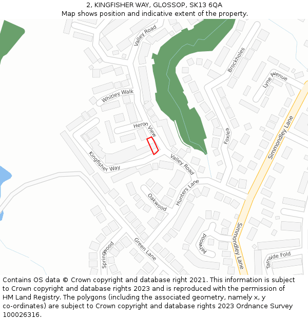 2, KINGFISHER WAY, GLOSSOP, SK13 6QA: Location map and indicative extent of plot